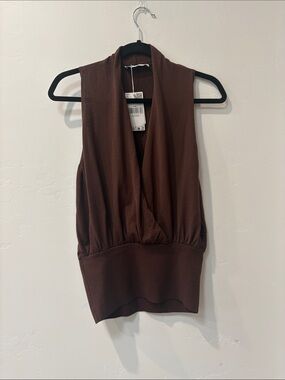 Mango Sleeveless Halter Brown Draped Cami